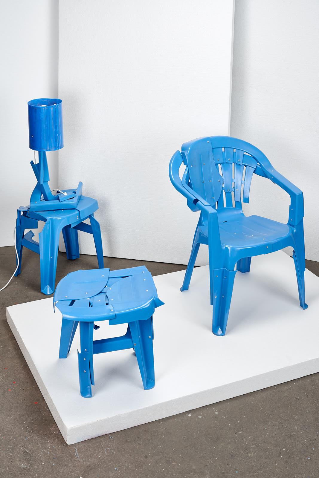 Aluminum Blue Room Armchair, Pierre Castignola, Plastic Chair