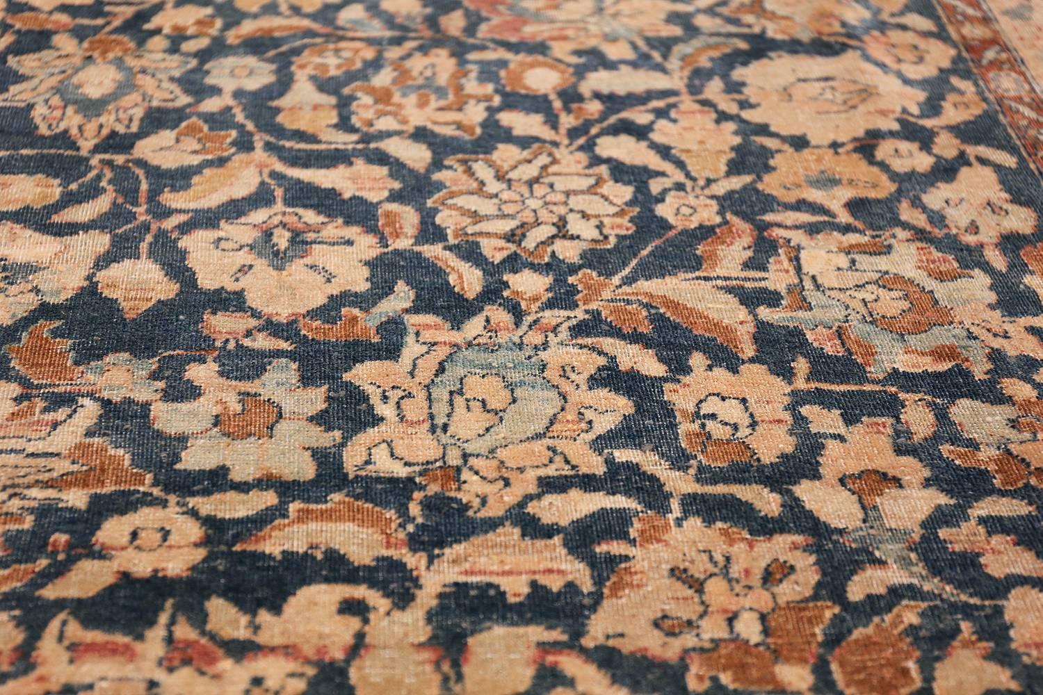 Hand-Knotted Blue Room Size Antique Persian Isfahan Rug. Size: 7 ft x 11 ft 8 in