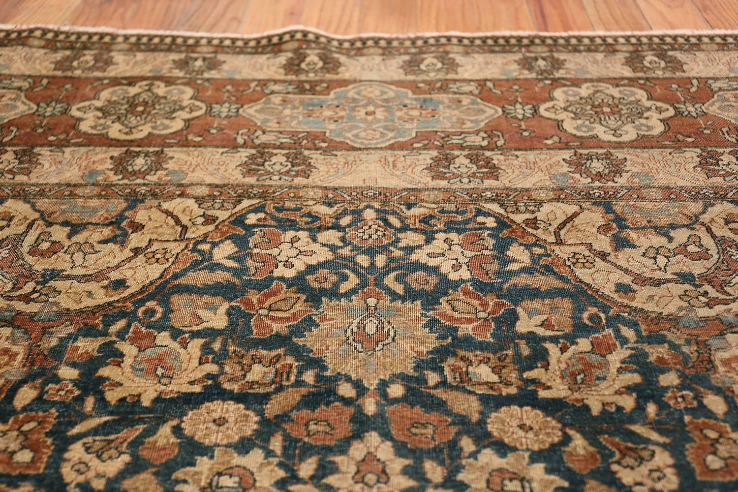Wool Blue Room Size Antique Persian Isfahan Rug. Size: 7 ft x 11 ft 8 in
