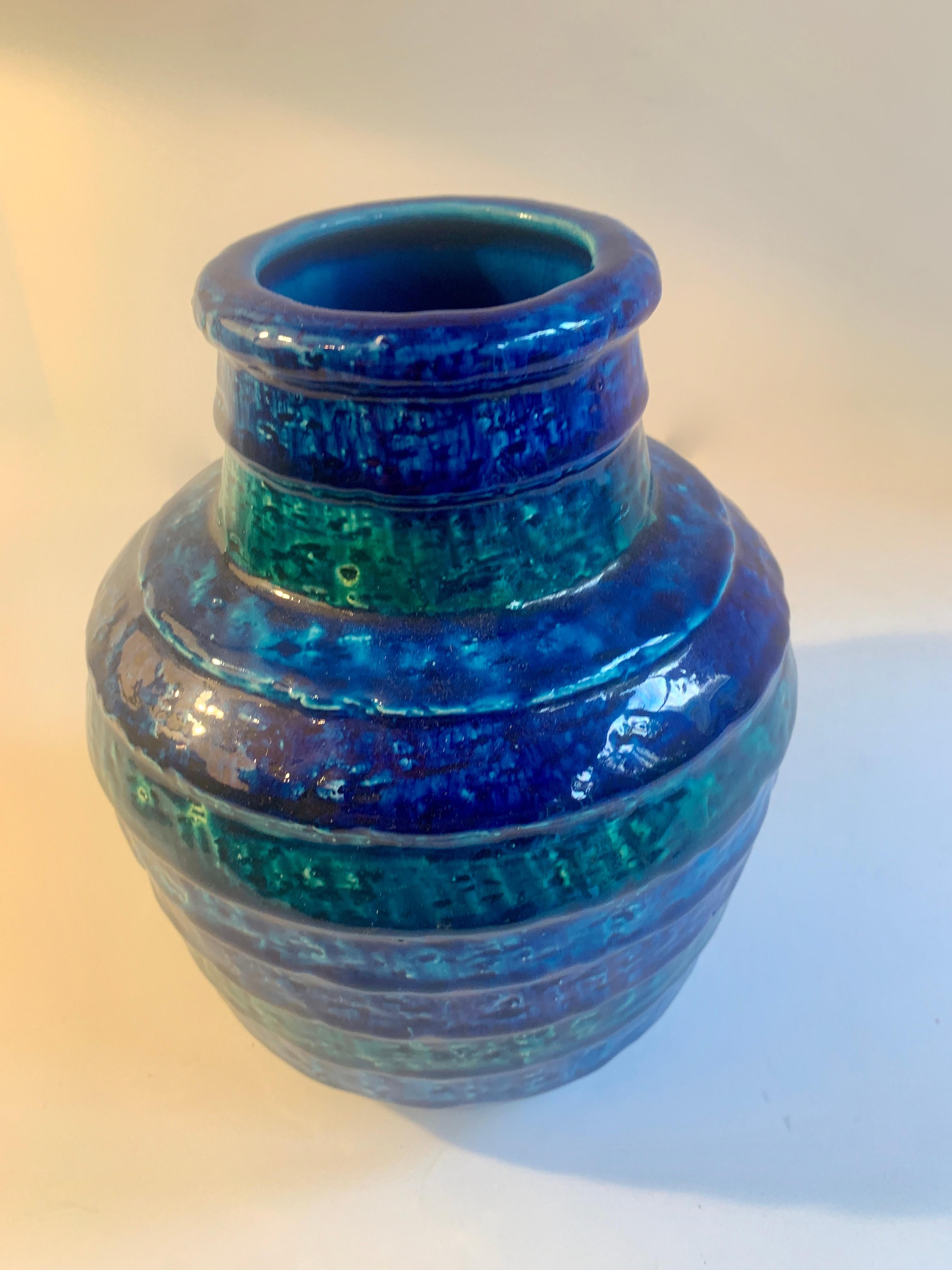 Mid-Century Modern blue ceramic Rosenthal Netter vase made in Italy - a wonderful glazed pottery piece as well as lovely vase.