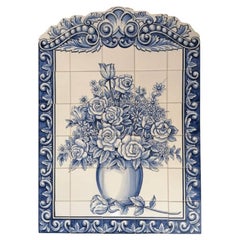Blue Roses Tile Mural, Hand Painted Tiles, Portuguese Wall Tiles Azulejos