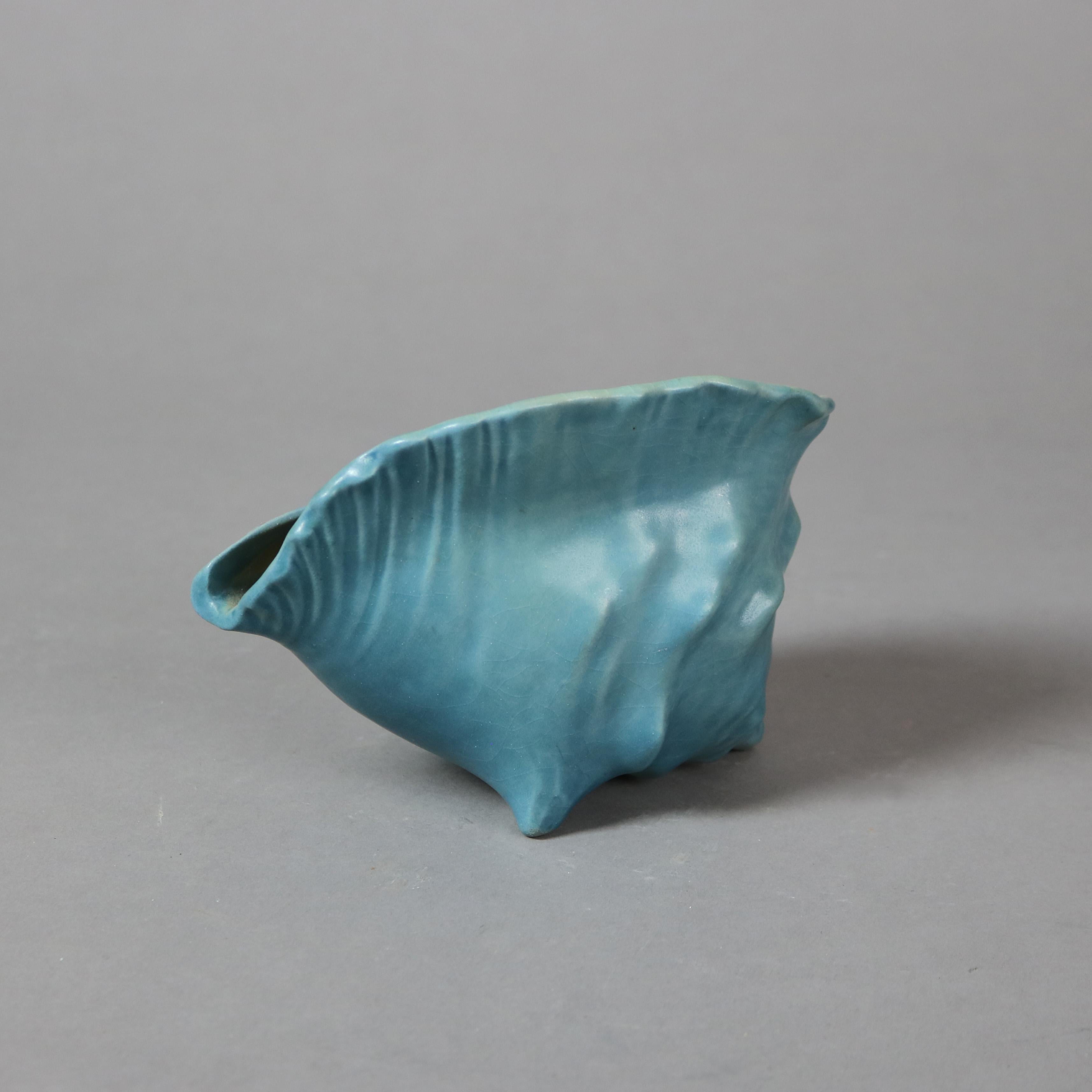 Blue Roseville Art Pottery Shell with Magnolia Pattern Mid 20thC

Measures - 4.5