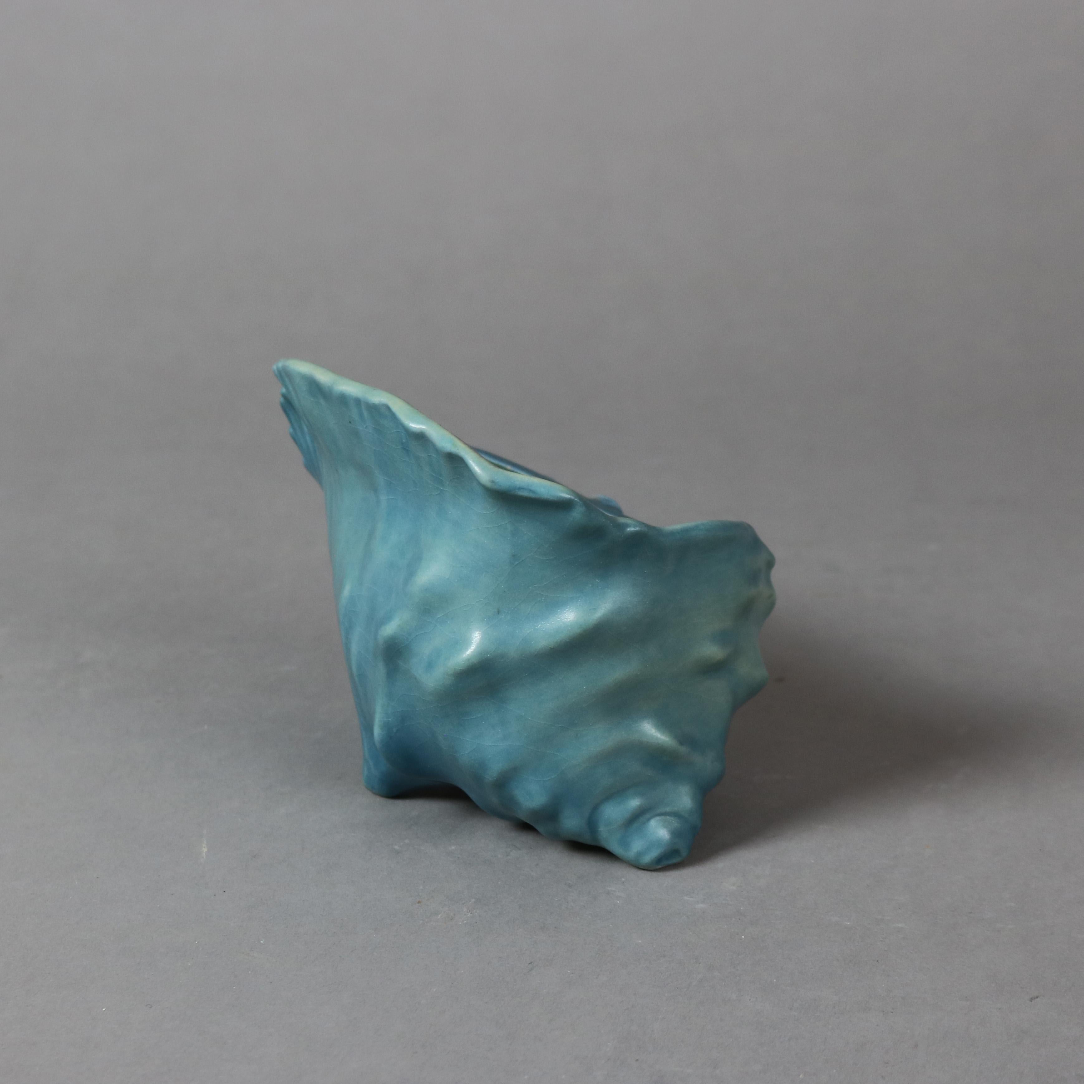 American Blue Roseville Art Pottery Shell with Magnolia Pattern Mid 20thC