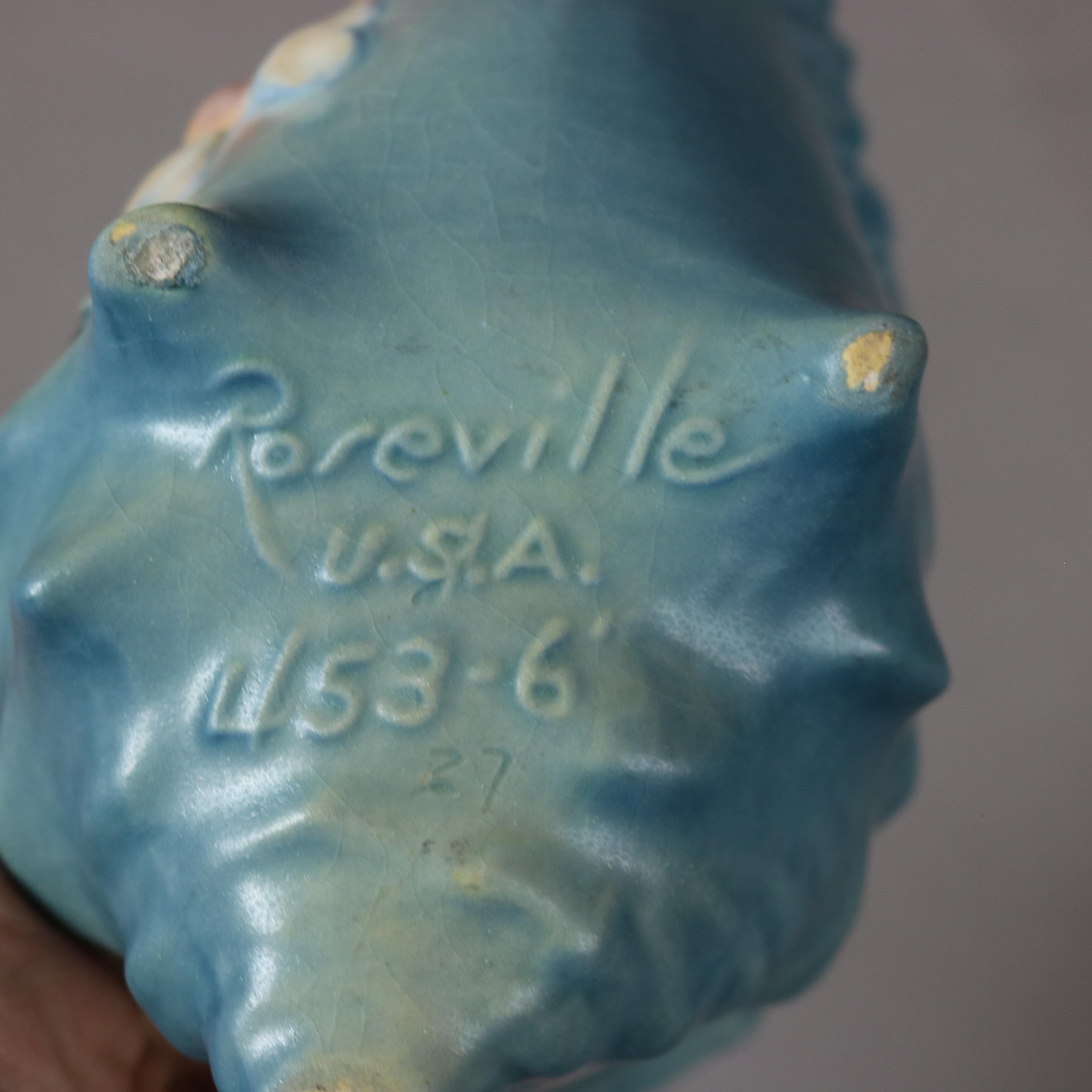 Blue Roseville Art Pottery Shell with Magnolia Pattern Mid 20thC In Good Condition In Big Flats, NY