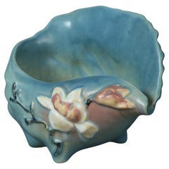 Blue Roseville Art Pottery Shell with Magnolia Pattern Mid 20thC