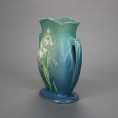 Blue Roseville Art Pottery Vase with Iris Pattern Mid 20thC