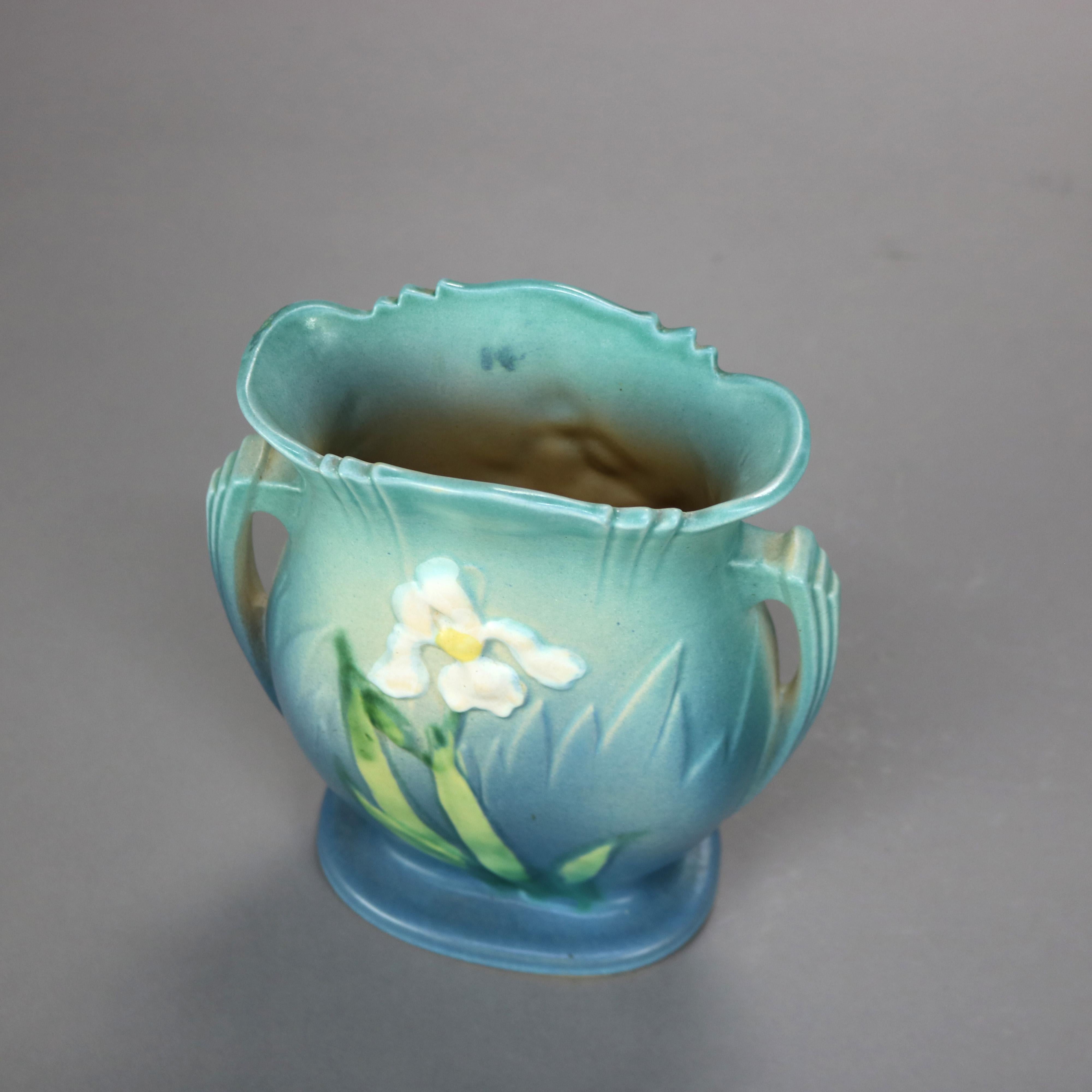 Blue Roseville Art Pottery Vase with Iris Pattern Mid 20thC 3