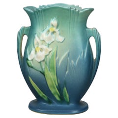 Blue Roseville Art Pottery Vase with Iris Pattern Mid 20thC