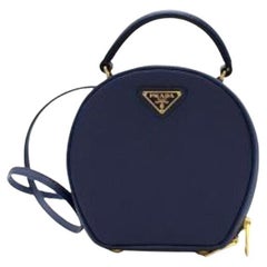 Blue Round Saffiano Leather Top Handle Bag