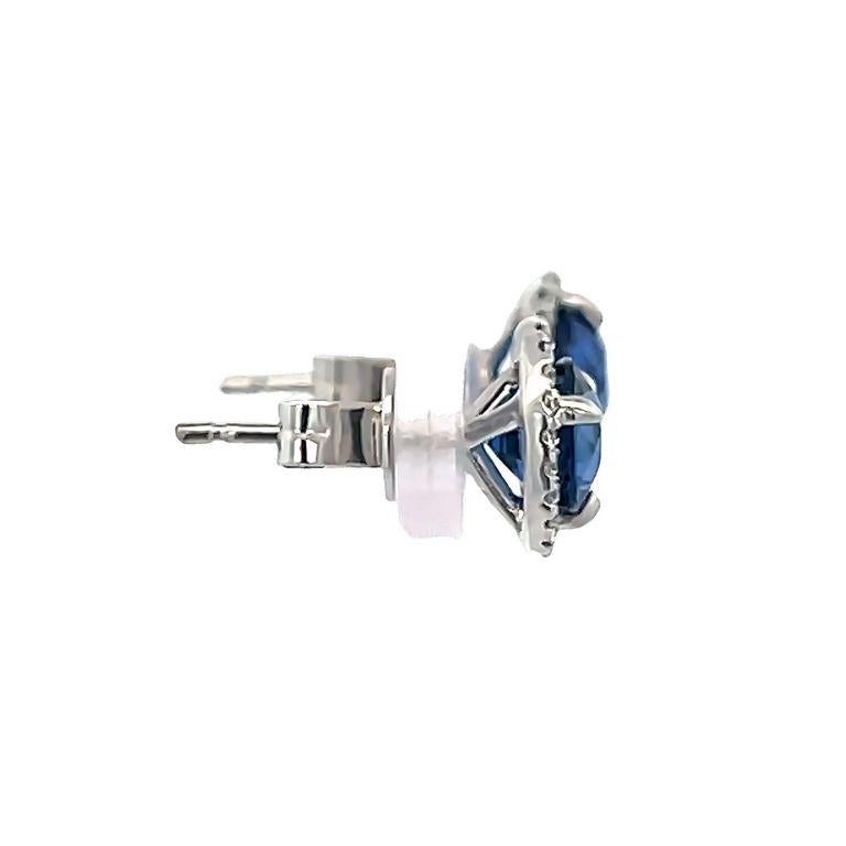 Modern Blue Round Sapphire 2.15CT & White Round Diamonds 0.20CT 14KW Studs Earrings For Sale