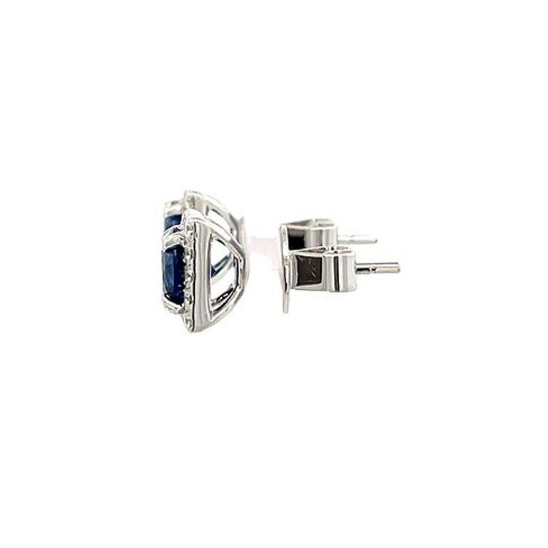 Modern Blue Round Sapphire 2.25CT & White Round Diamonds 0.51CT 18KW Studs Earrings For Sale