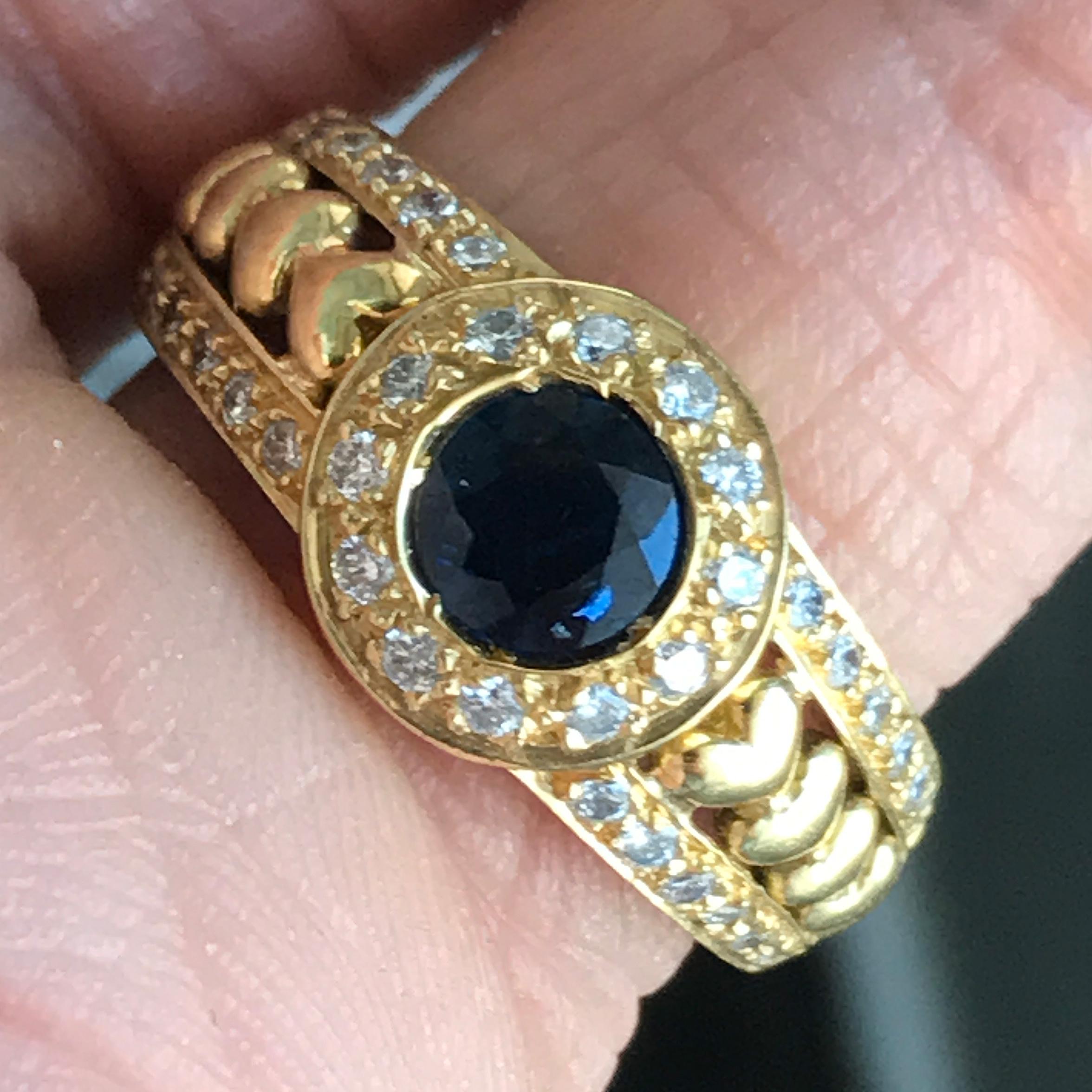 Round Cut Blue Round Sapphire and Diamond Ring For Sale