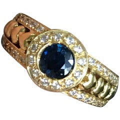 Blue Round Sapphire and Diamond Ring