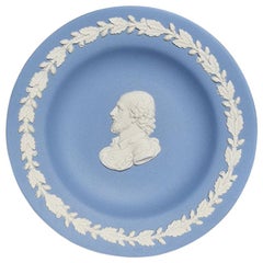 Blue Round Wedgwood Jasperware Dish with Man and Floral Detail, England