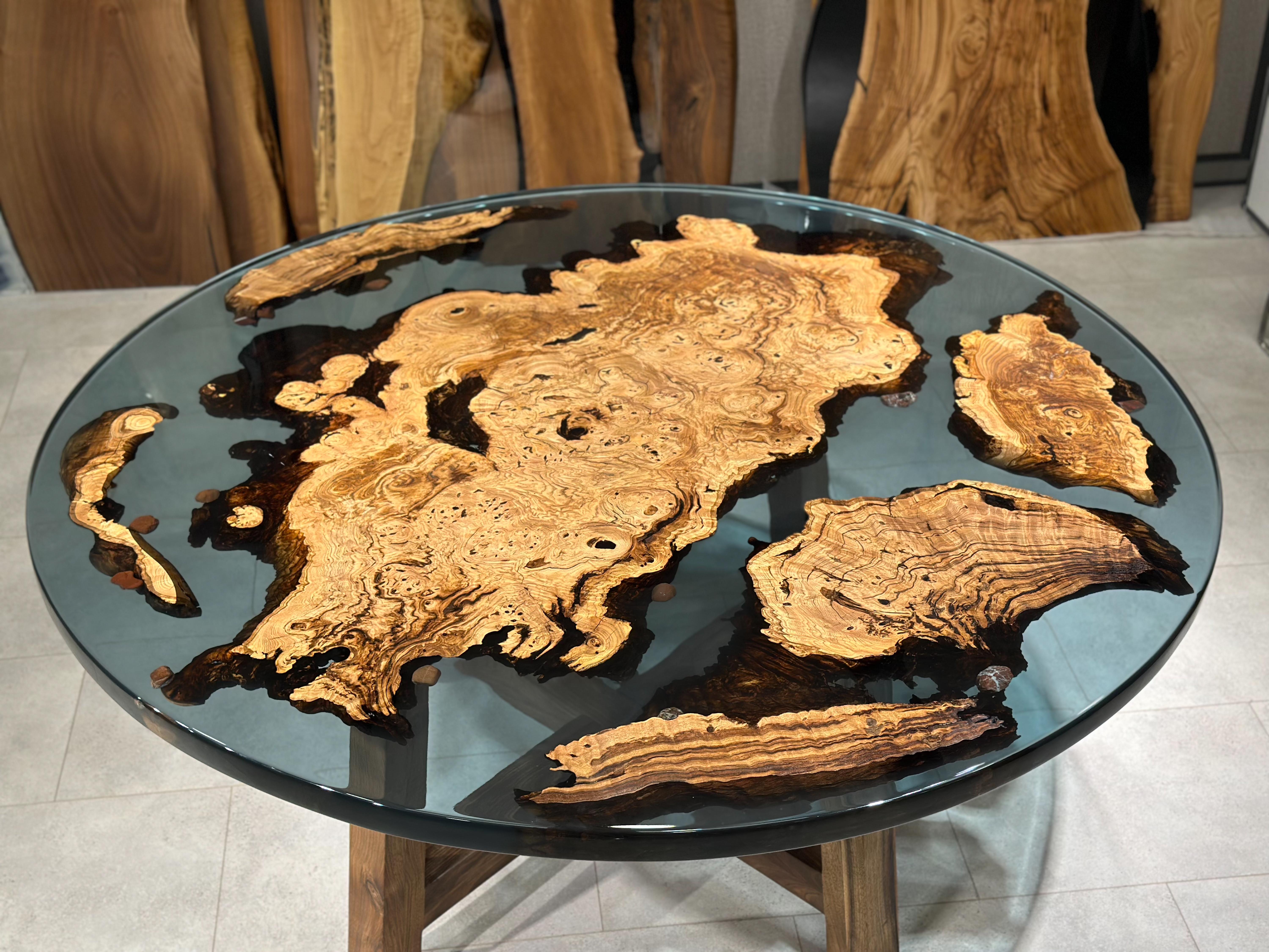 table bois epoxy bleu