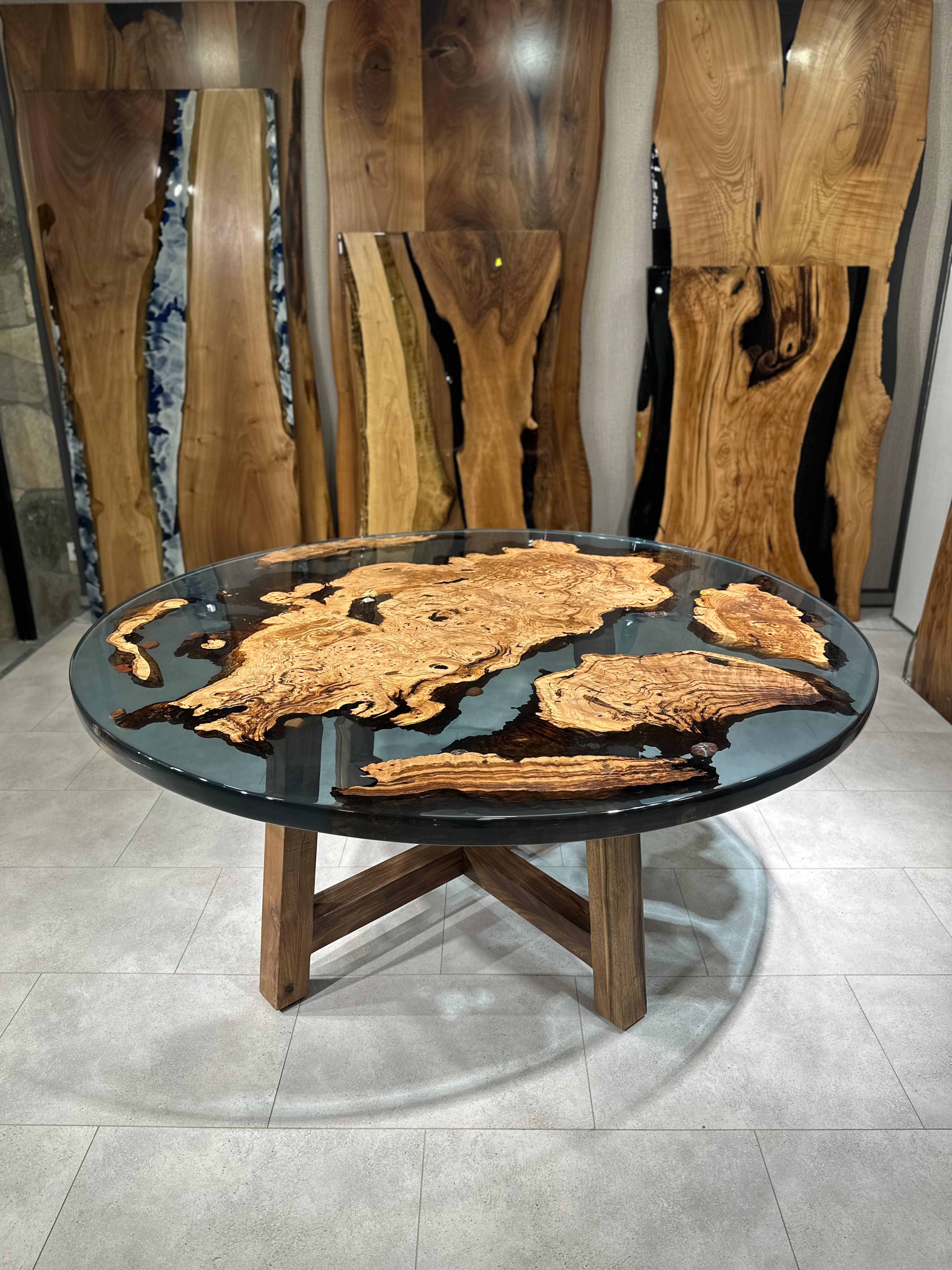Blue Round Wooden Modern Epoxy Resin Contemporary Dining Table In New Condition For Sale In İnegöl, TR