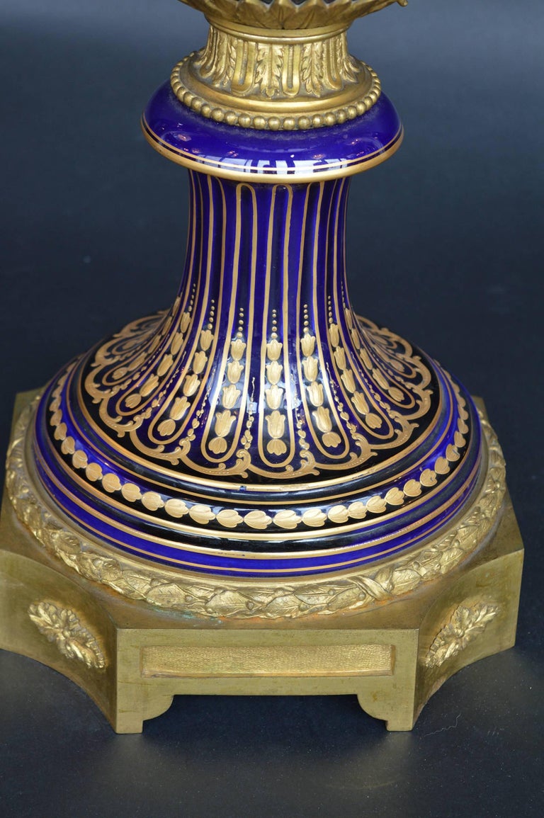 Oversized Blue Royal Hand-Painted Sevres Lidded Vase For Sale at 1stDibs