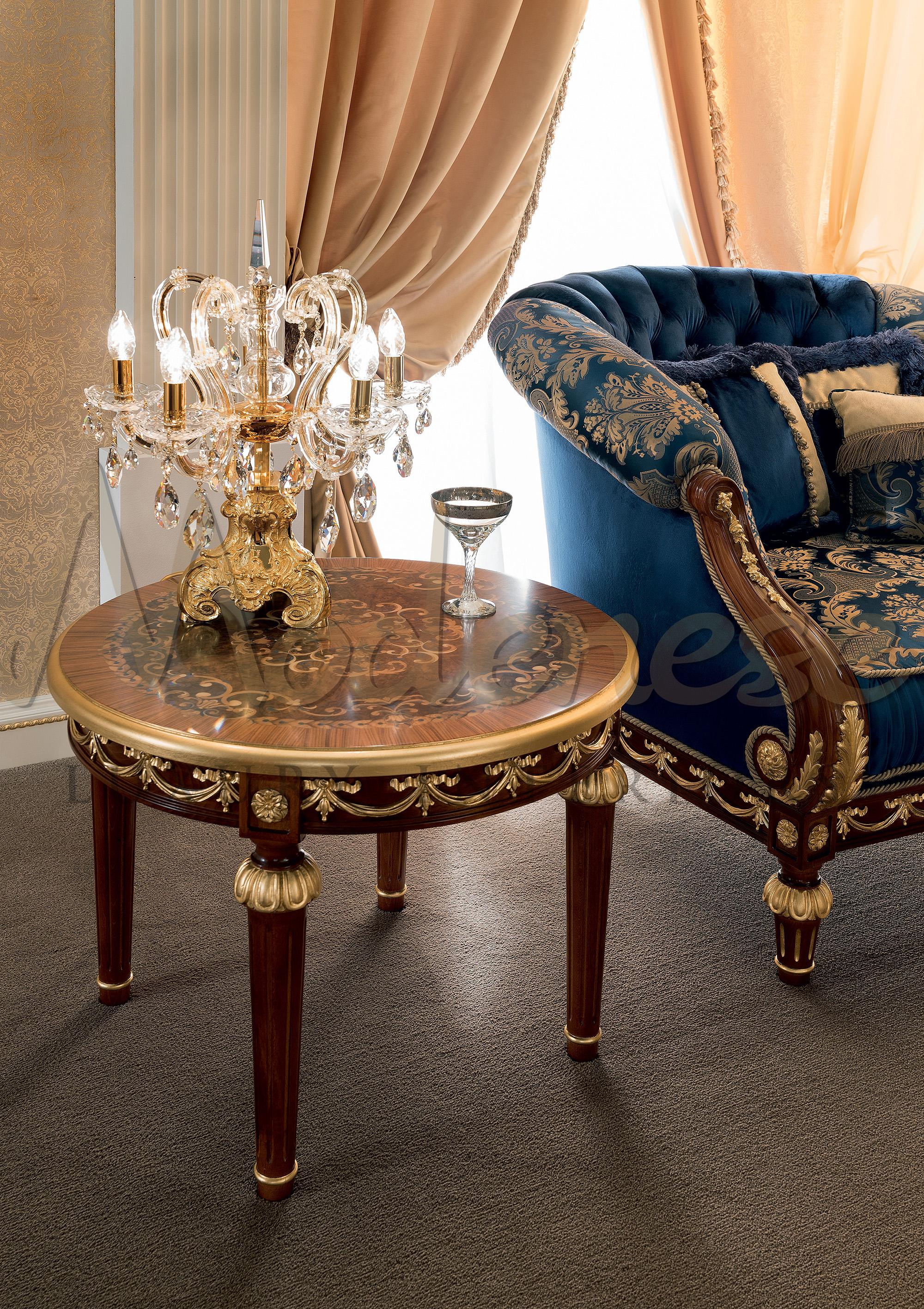 Baroque Blue Royal Palace Classic Sofa in Exclusive Cherry Wood and Gold Leaf Appliqué For Sale