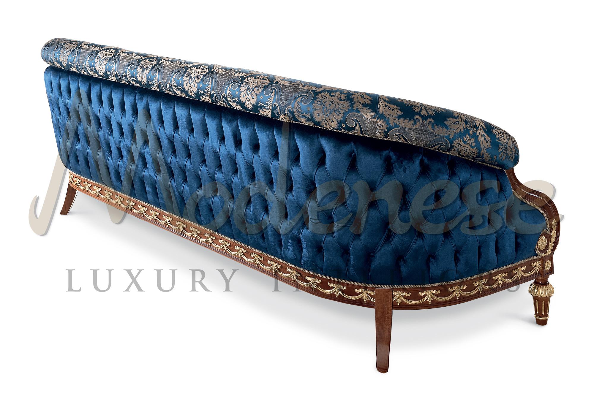 Italian Blue Royal Palace Classic Sofa in Exclusive Cherry Wood and Gold Leaf Appliqué For Sale