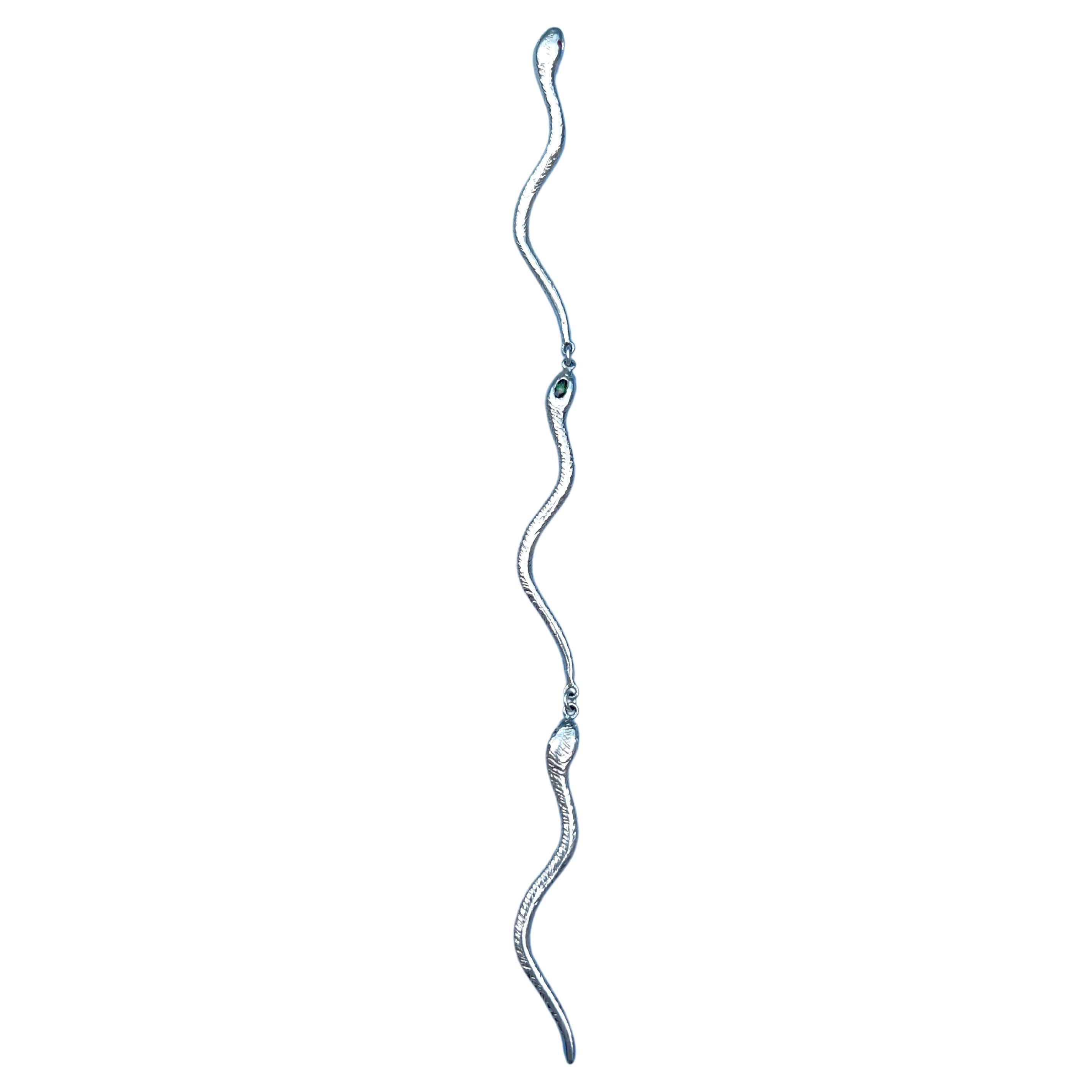 Blue Ruby Dangling Statement Earring Snake Silver