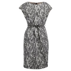 Grey Silk Weave Print Belted Dress Size S