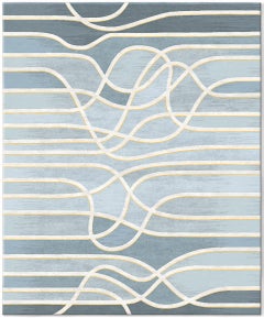 Blue Rug for Living Room Hand Knotted Wool Silk - La Seine Au Crepuscule