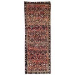 Blue Rust Wool Runner Rug Traditional Carpet Handwoven Long Area Rug