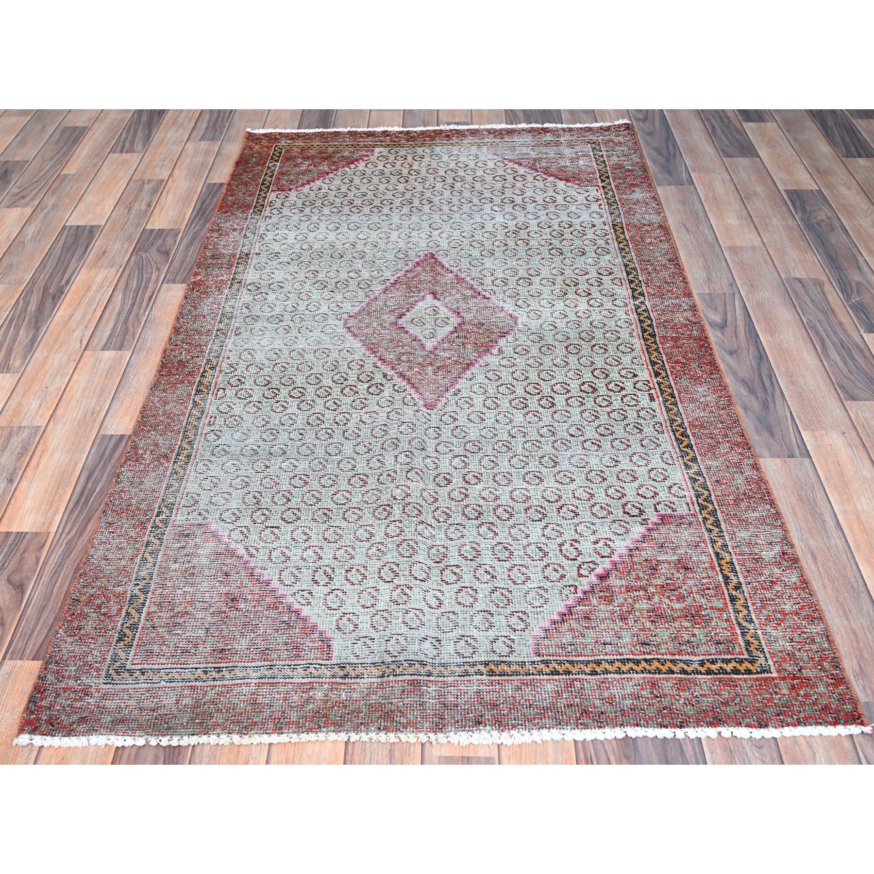 Medieval Blue Rustic Look Natural Wool Hand Knotted Vintage Persian Hamadan Clean Rug For Sale