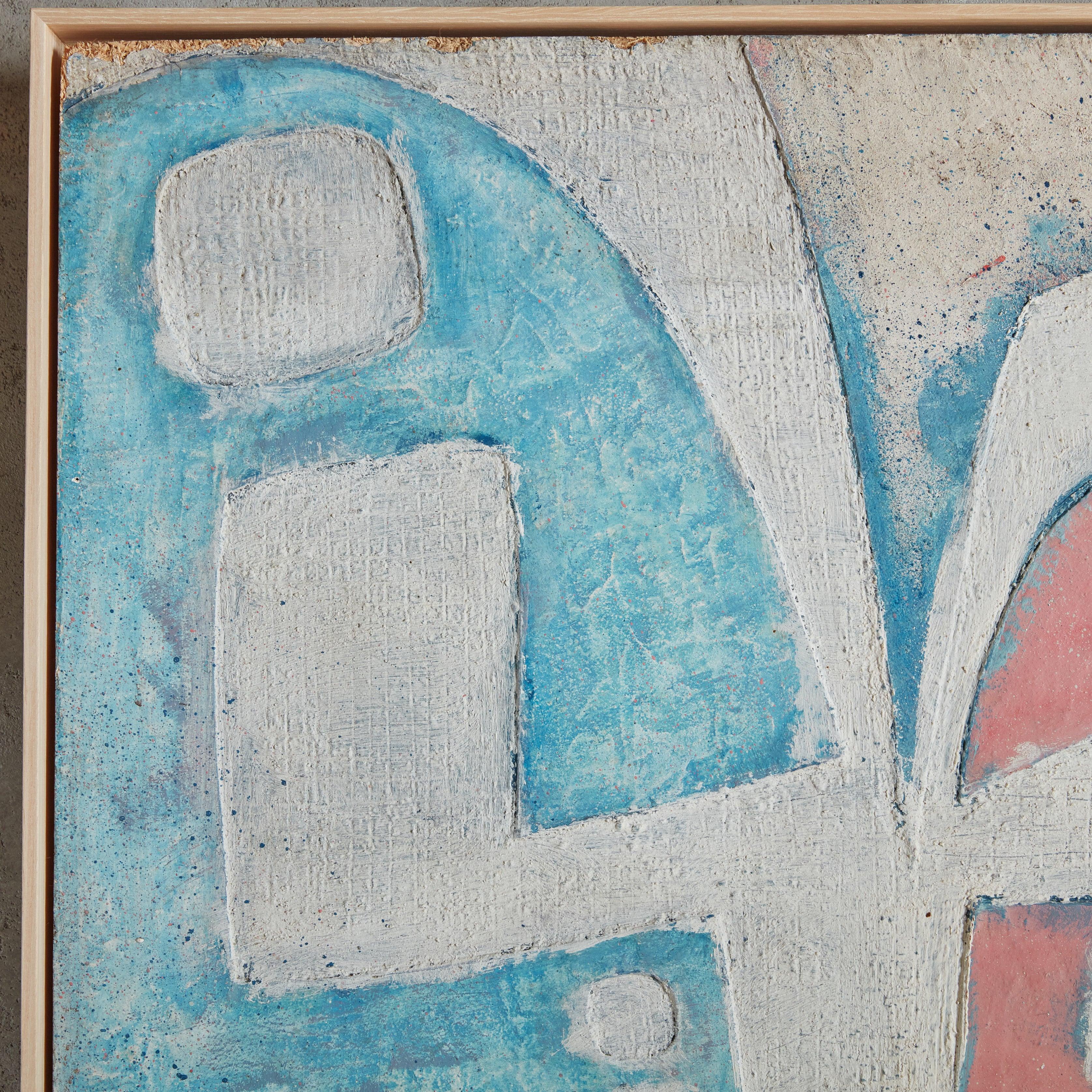 Italian Blue + Salmon Abstract Acrylic Painting by Alessandro Bonato, 1970s For Sale