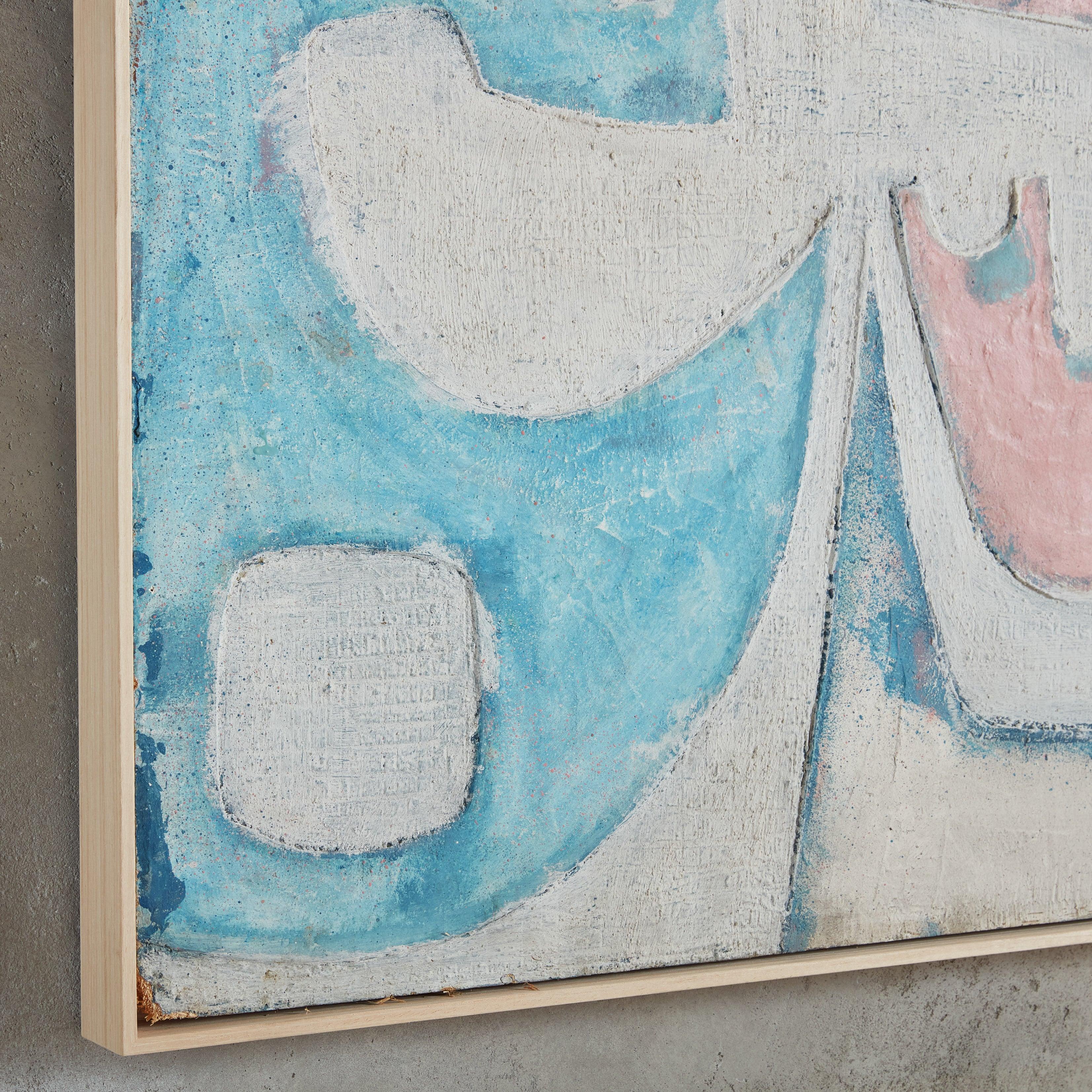 Blue + Salmon Abstract Acrylic Painting by Alessandro Bonato, 1970s In Excellent Condition For Sale In Chicago, IL