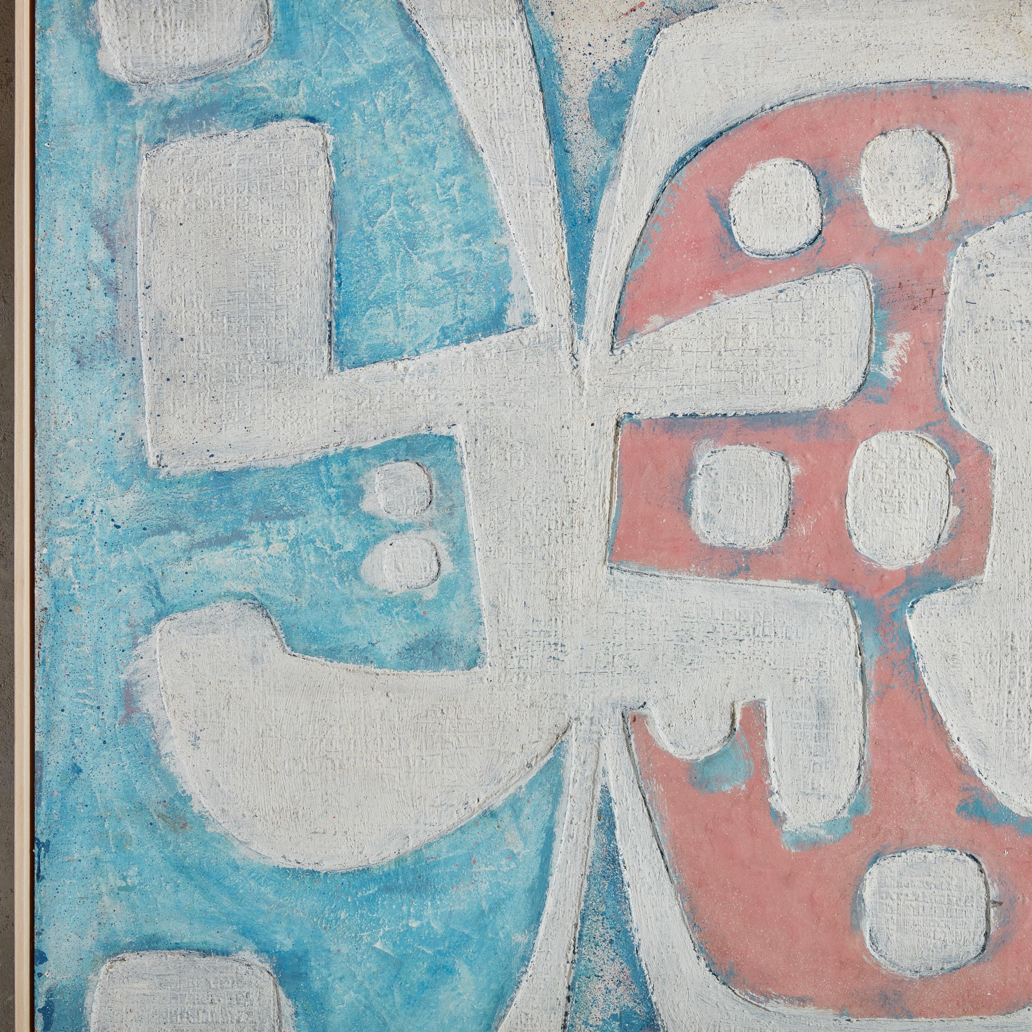 Late 20th Century Blue + Salmon Abstract Acrylic Painting by Alessandro Bonato, 1970s For Sale