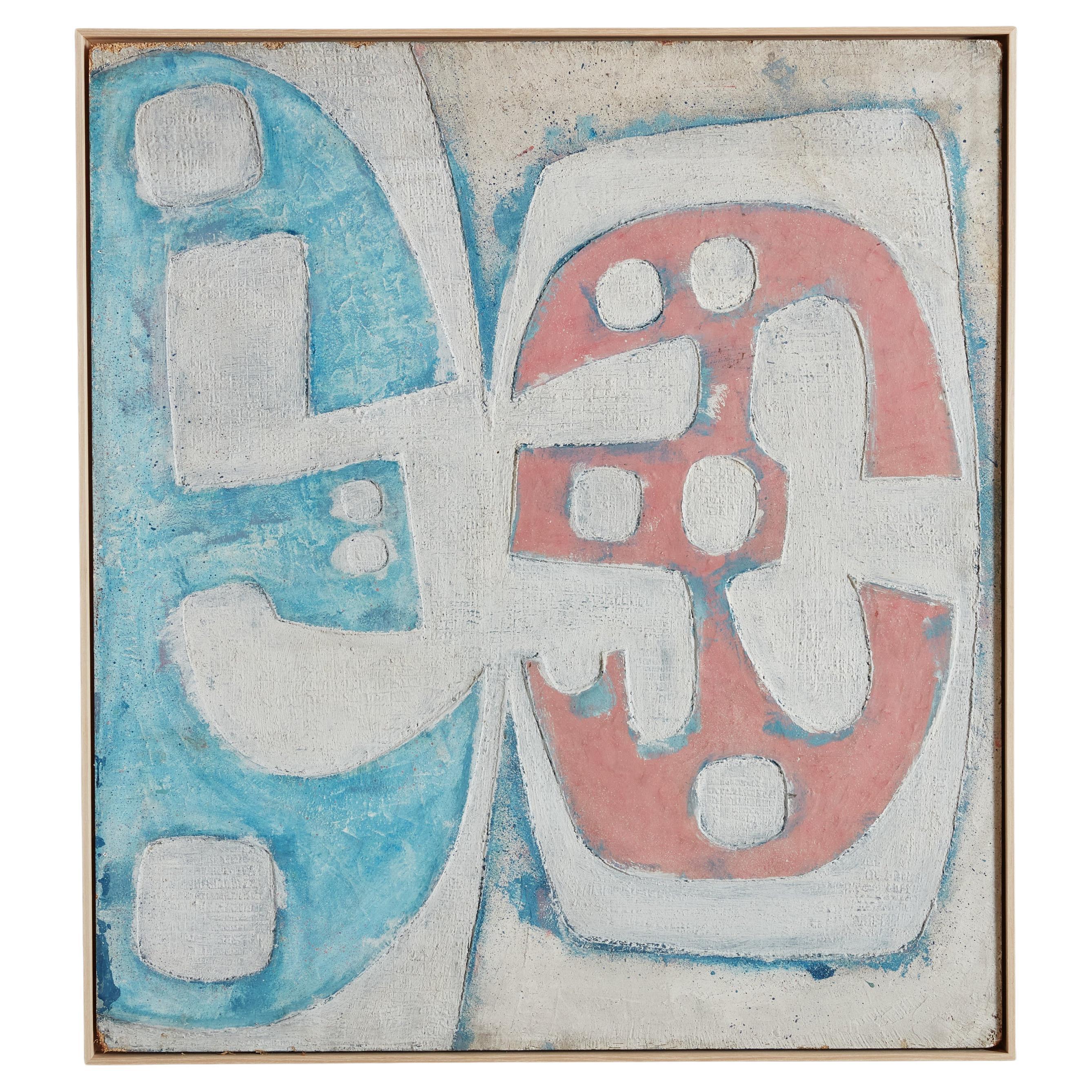 Peinture acrylique abstraite bleue et saumon d'Alessandro Bonato, 1970