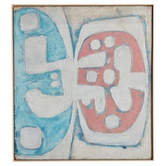 Peinture acrylique abstraite bleue et saumon d'Alessandro Bonato, 1970