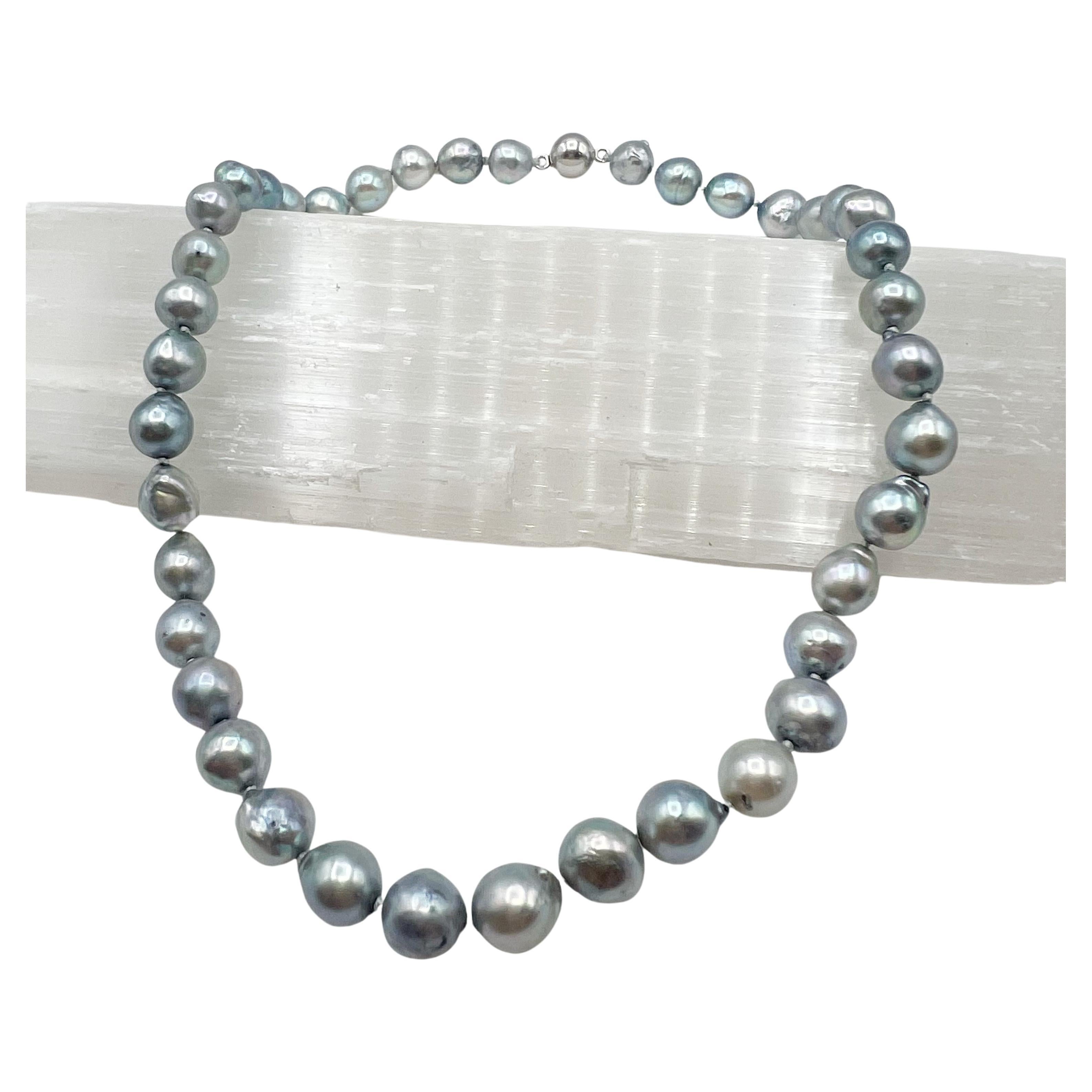 Blue Saltwater Pearl Necklace with 14 Karat White Gold Clasp For Sale