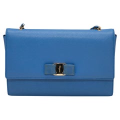Used Blue Salvatore Ferragamo Vara Bow Bag