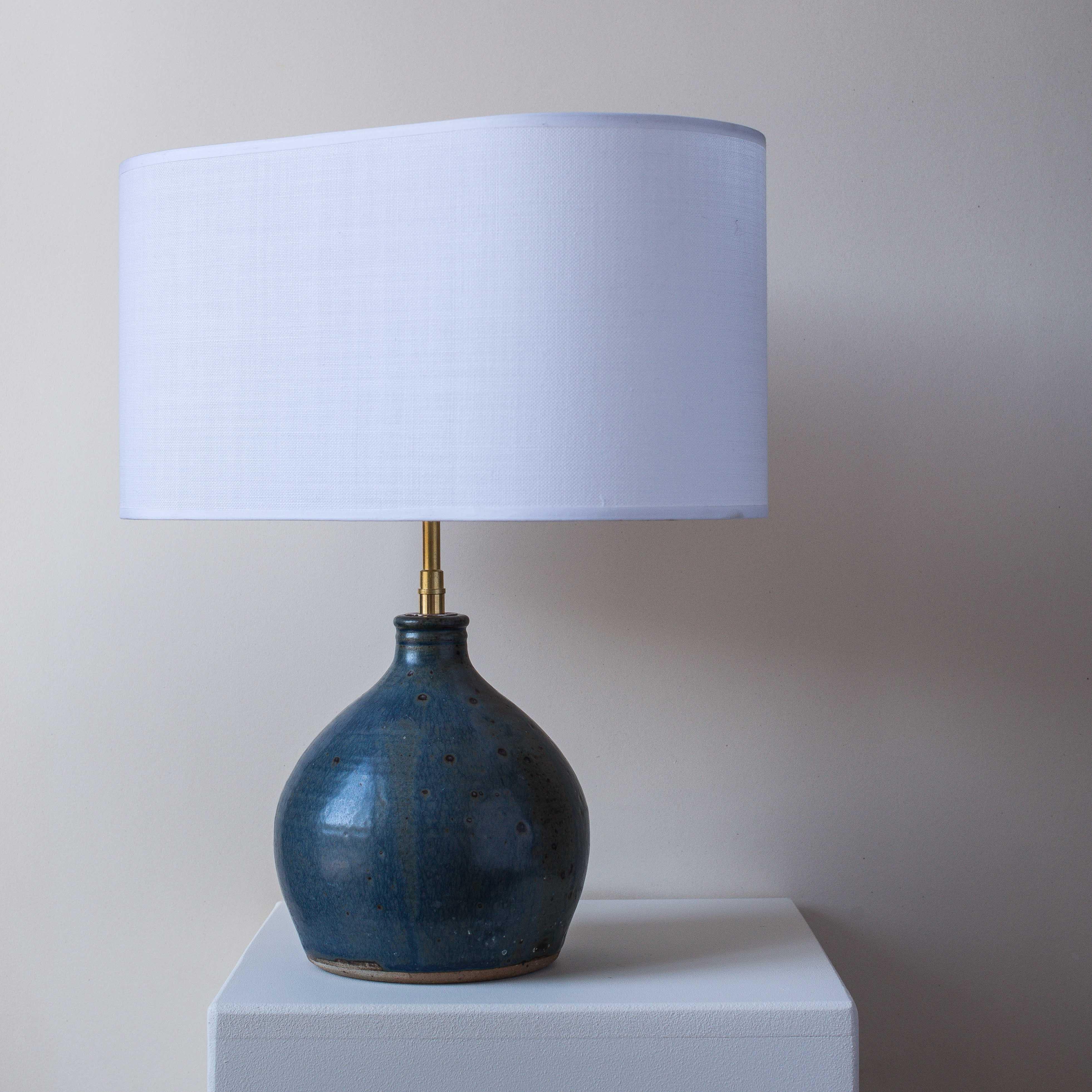 Enameled Blue Sandstone Table Lamp Mid-Century Modern For Sale