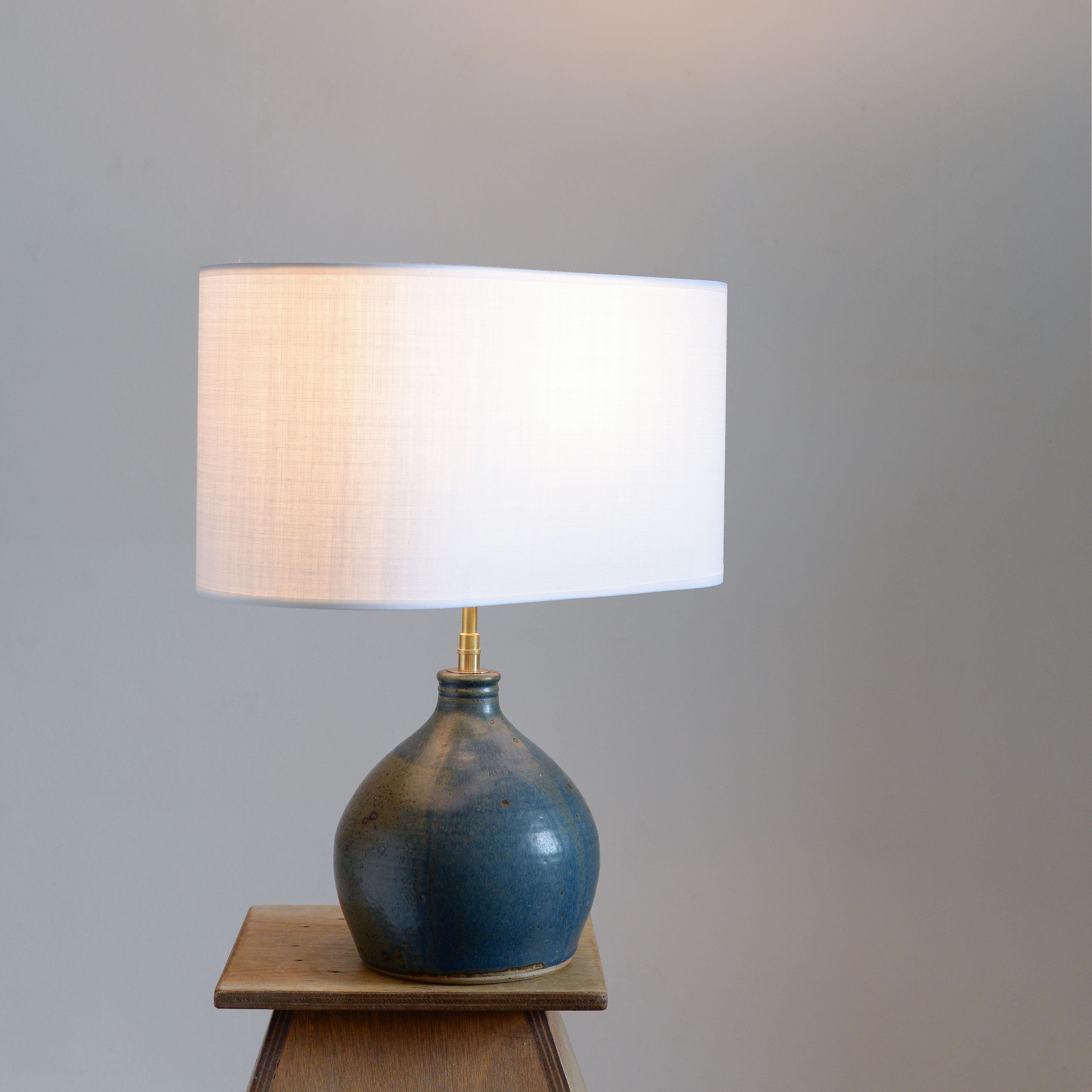 Enamel Blue Sandstone Table Lamp Mid-Century Modern For Sale