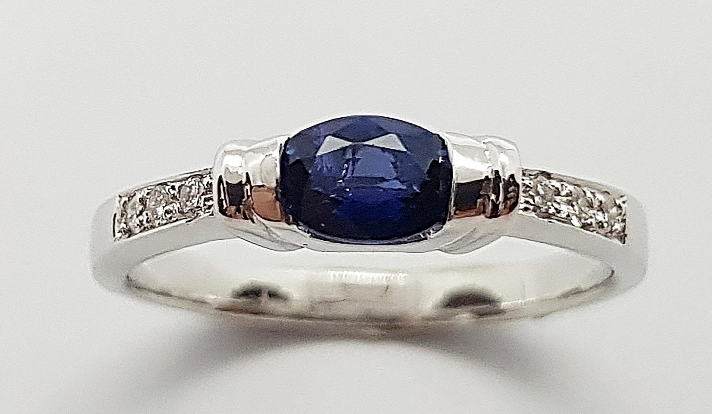 Blue Sapphire 0.52 carat with Diamond 0.07 carat Ring set in 18 Karat White Gold Settings

Width:  1.0 cm 
Length: 0.4 cm
Ring Size: 53
Total Weight: 3.27 grams

