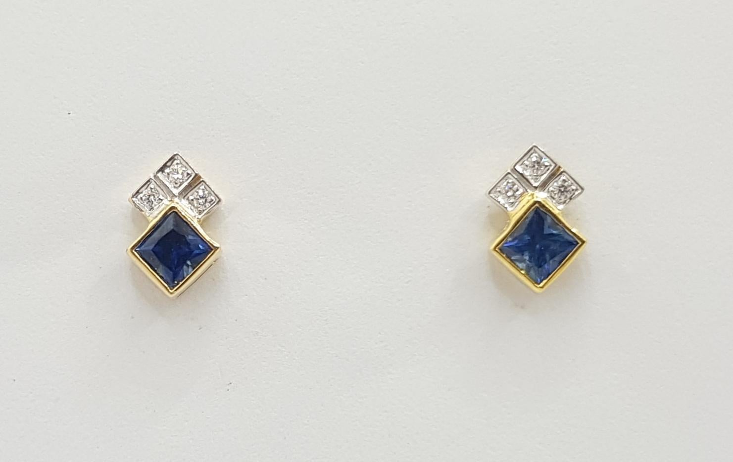 Contemporary Blue Sapphire 0.58 Carat with Diamond 0.05 Carat Earrings Set in 18 Karat Gold S For Sale