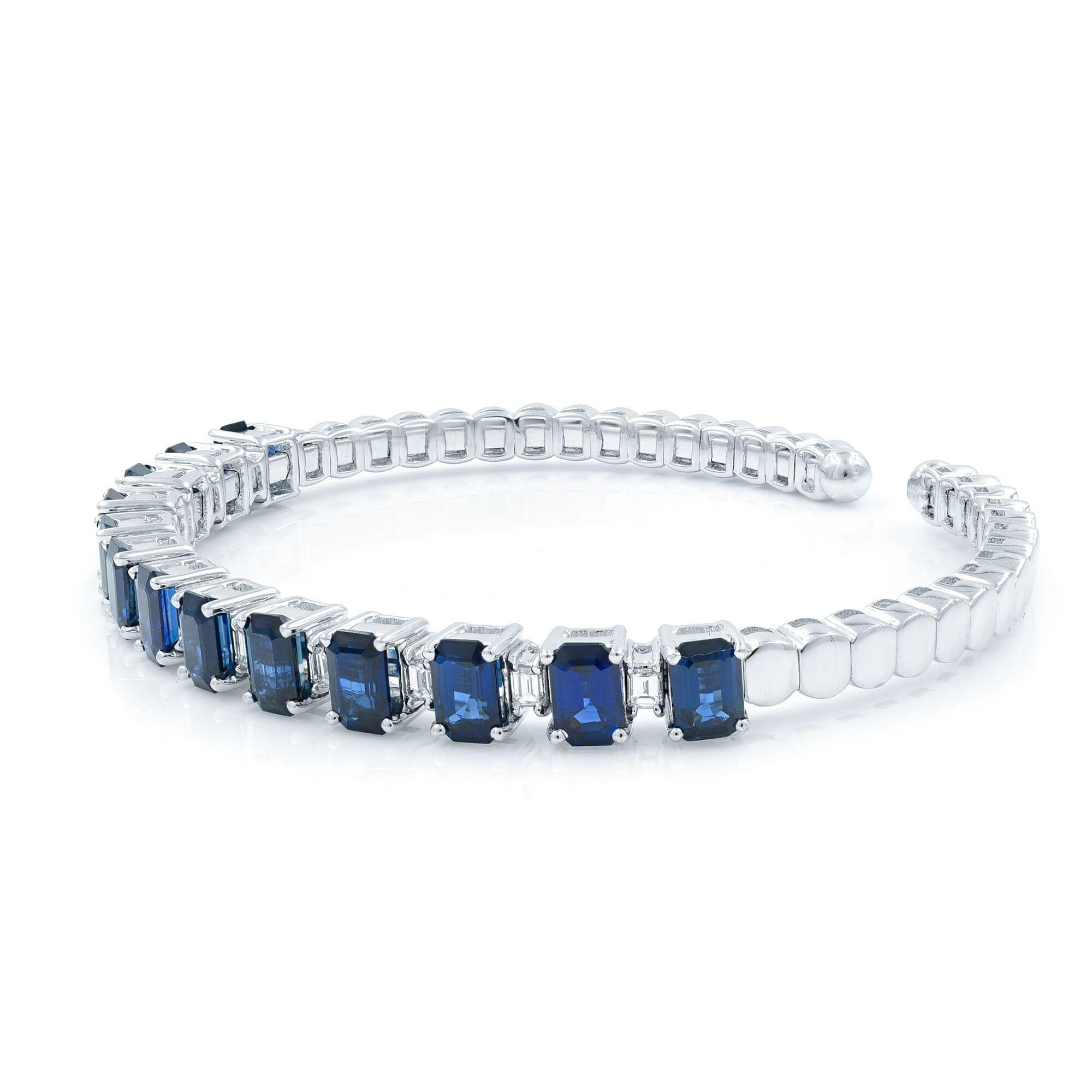Modern Blue Sapphire 10.20Cttw And Diamond 1.20Cttw Bangle Bracelet 18K White Gold  For Sale