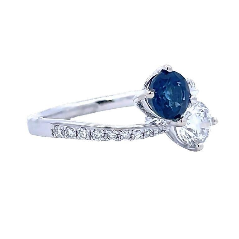 Modern Blue Sapphire 1.05 Carat & Diamond 0.78 Carat Cocktail Ring in 18k White Gold  For Sale