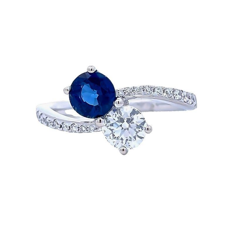 Pear Cut Blue Sapphire 1.05 Carat & Diamond 0.78 Carat Cocktail Ring in 18k White Gold  For Sale