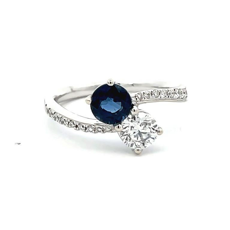 Women's Blue Sapphire 1.05 Carat & Diamond 0.78 Carat Cocktail Ring in 18k White Gold  For Sale