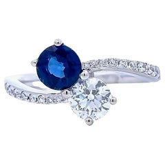 Blue Sapphire 1.05 Carat & Diamond 0.78 Carat Cocktail Ring in 18k White Gold 