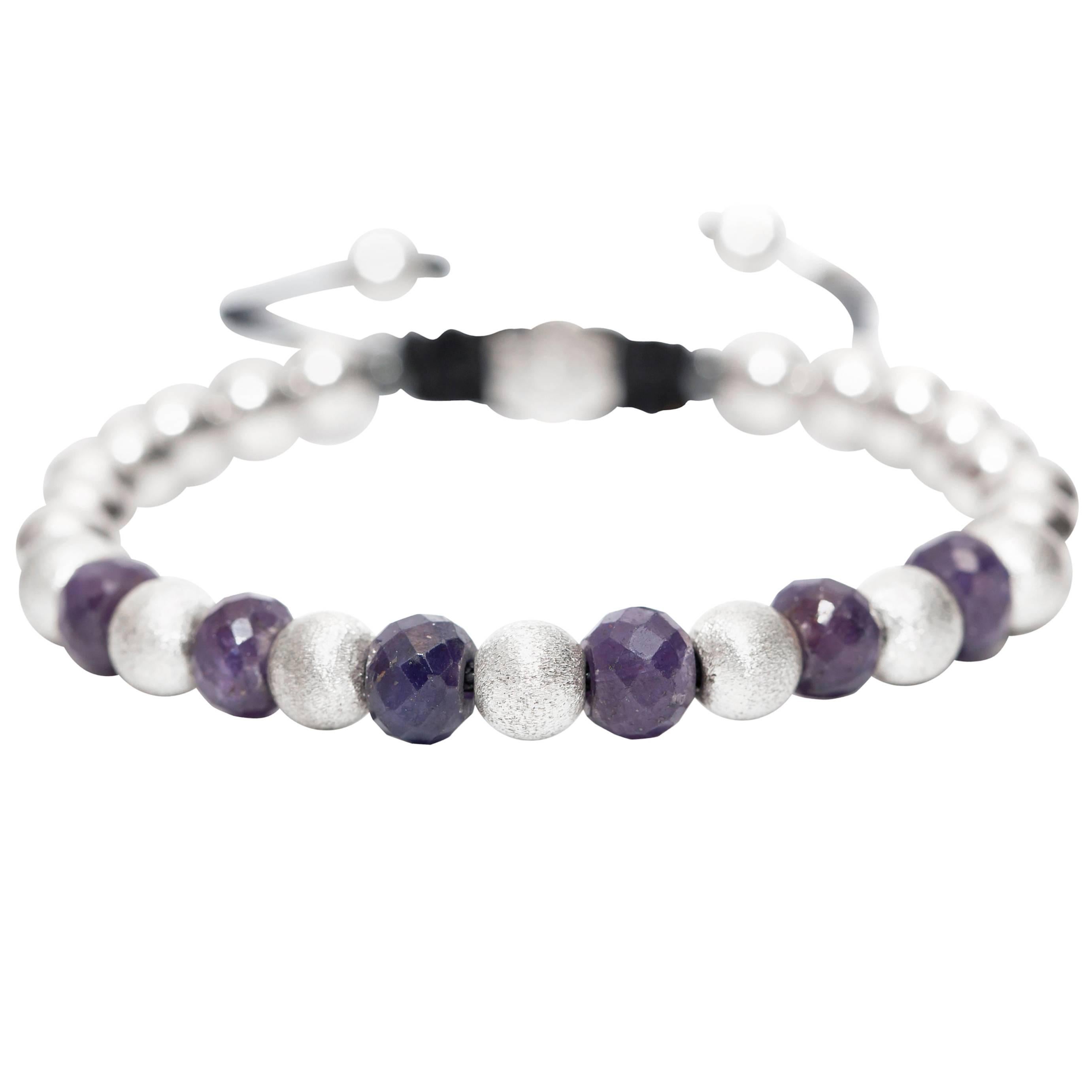 Zafiro azul de 11 quilates Acero inoxidable y plata Macramé Mi Tresor Pulsera de cuentas