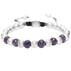 Zaffiro blu da 11 carati in acciaio inossidabile e argento Bracciale Macrame My Tresor con perline
