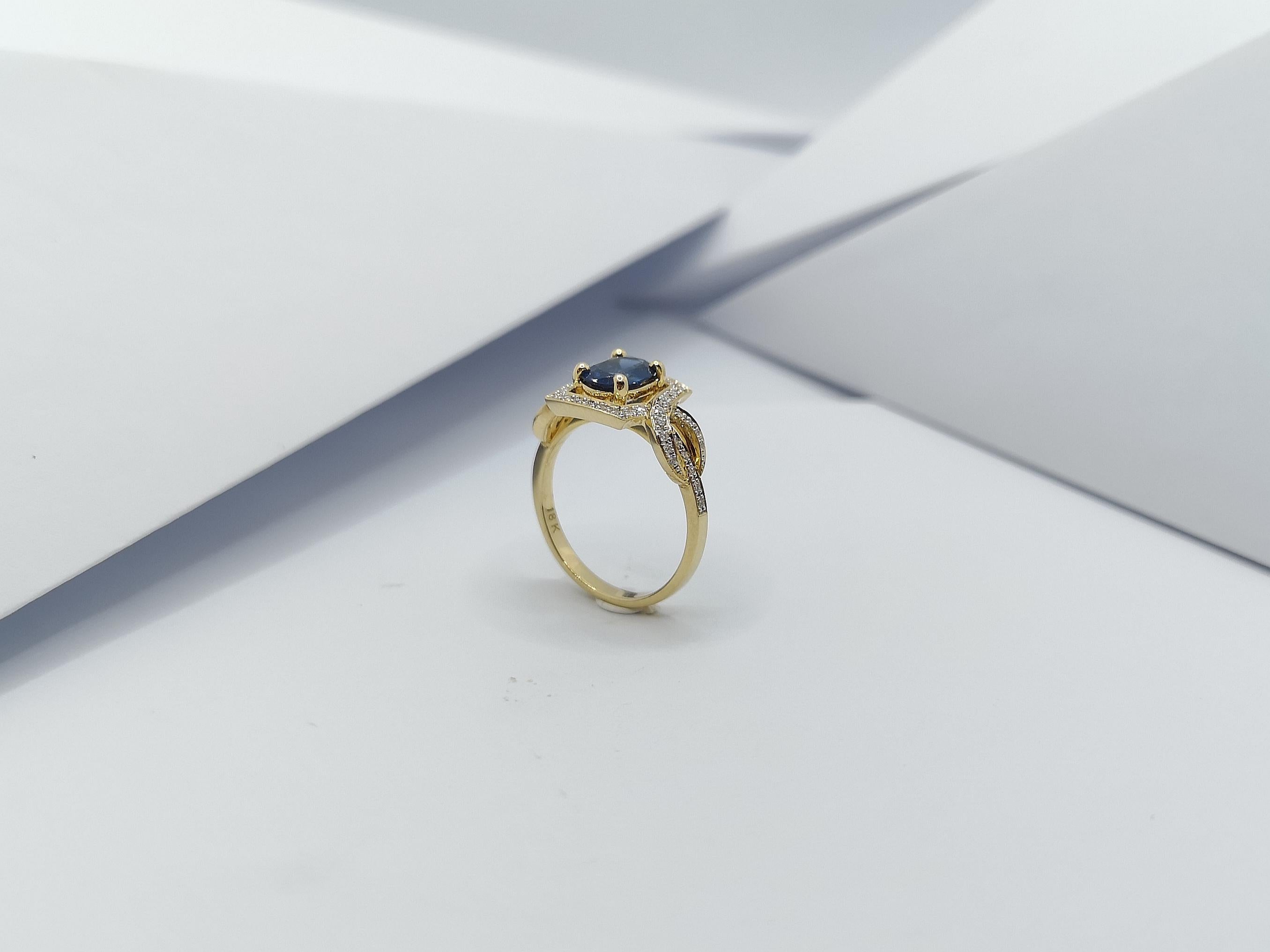 Blue Sapphire 1.18 Carats with Diamond 0.27 Carat Ring Set in 18 Karat Gold Sett For Sale 8