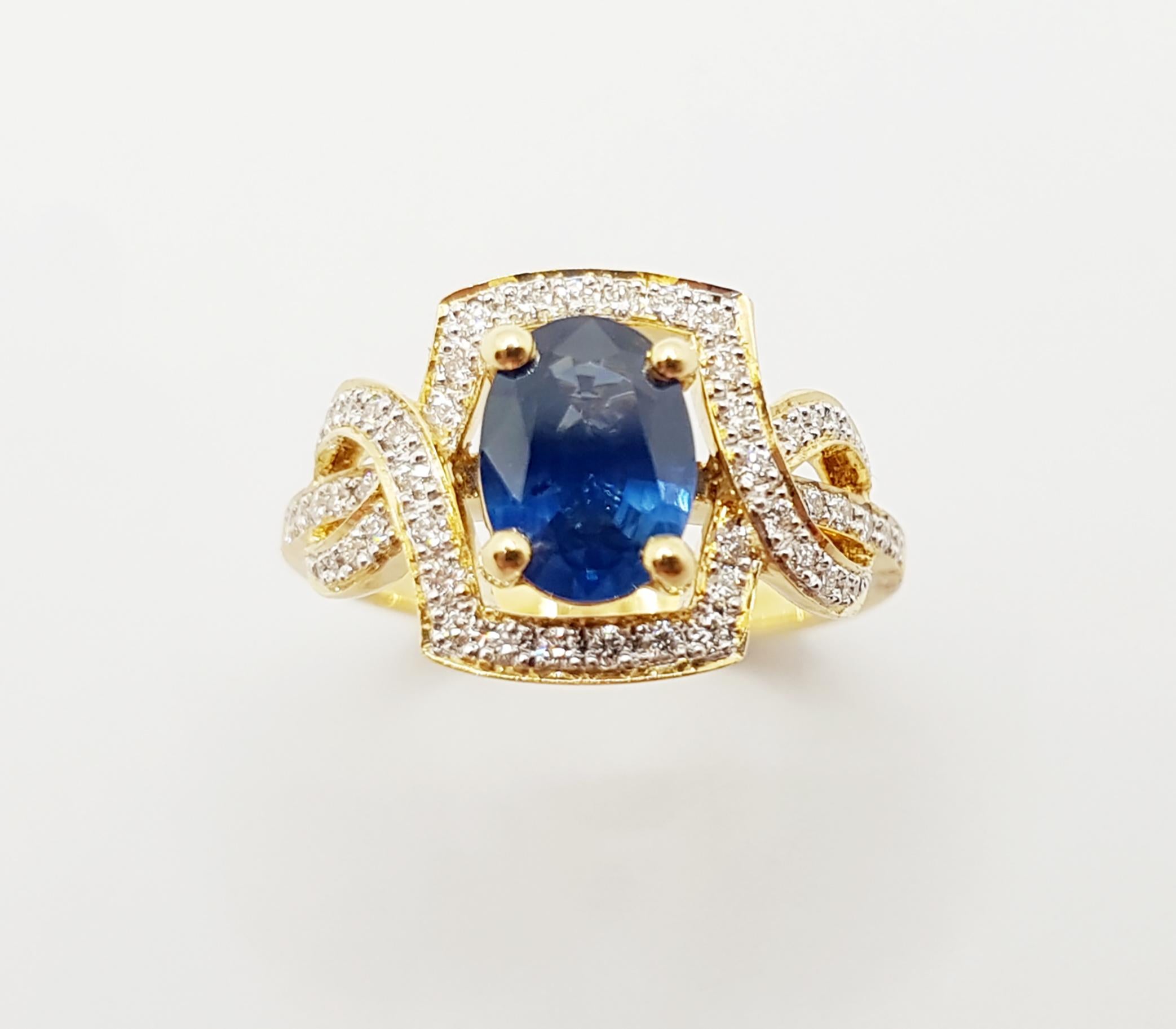 Blue Sapphire 1.18 Carats with Diamond 0.27 Carat Ring Set in 18 Karat Gold Sett For Sale 3