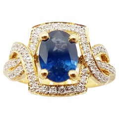 Blue Sapphire 1.18 Carats with Diamond 0.27 Carat Ring Set in 18 Karat Gold Sett