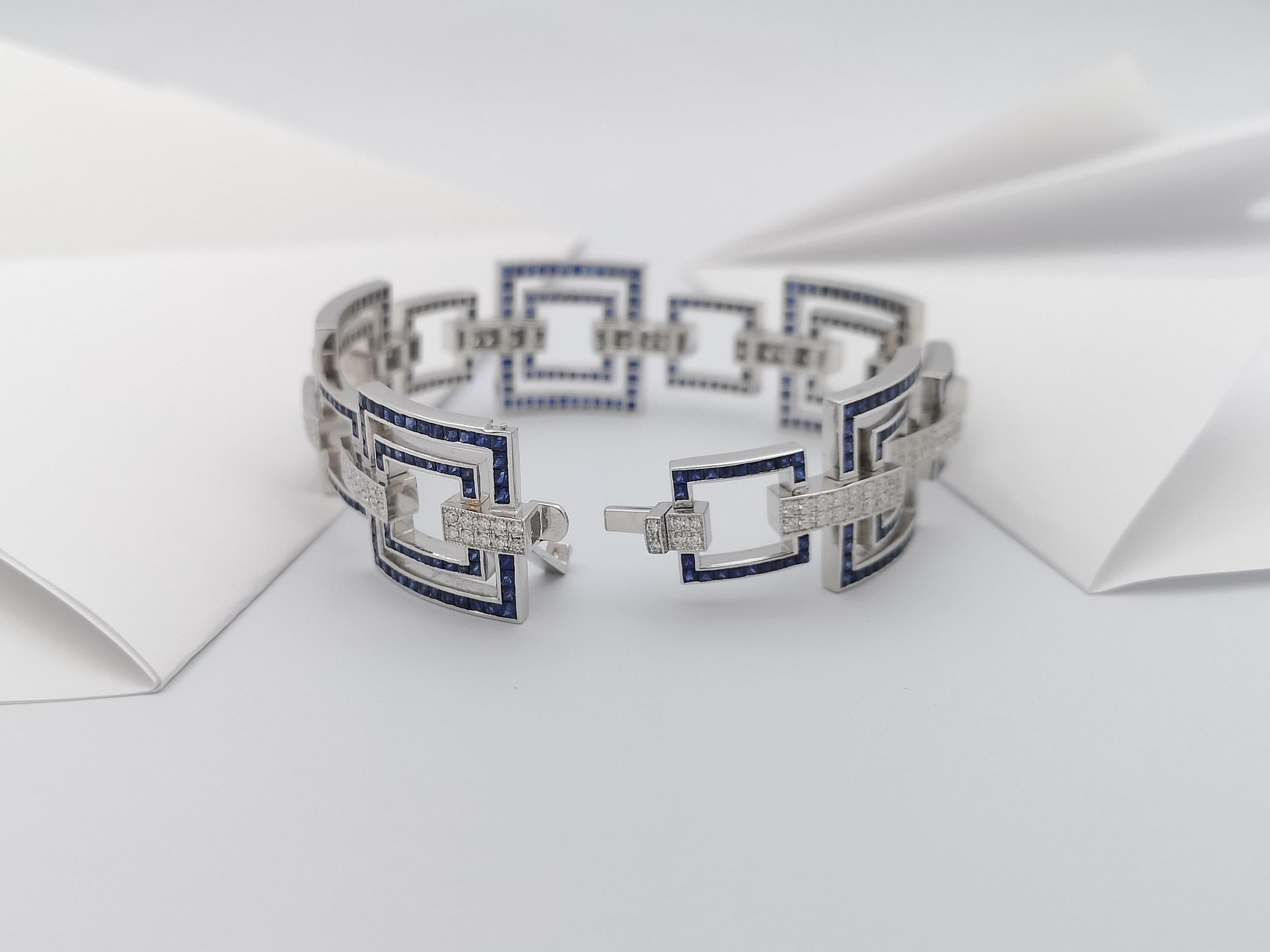 Blue Sapphire 13.43 Cts with Diamond 2.13 Cts Bracelet in 18k White Gold Setting For Sale 5